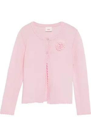 QS by s.Oliver Weiche Strickjacke mit Wellsaum und floraler Applikation, Kinder