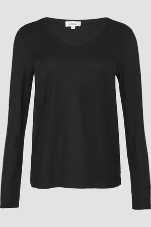 QS by s.Oliver Langarmshirt aus Slub Yarn mit Rollkanten am Ausschnitt, Damen