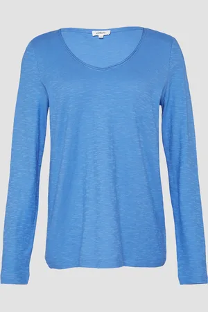 QS by s.Oliver Langarmshirt aus Slub Yarn mit Rollkanten am Ausschnitt, Damen