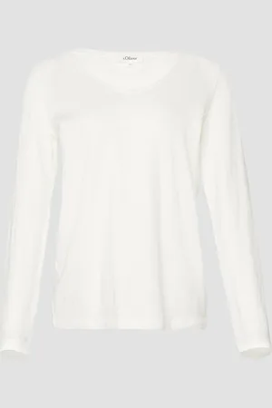 QS by s.Oliver Langarmshirt aus Slub Yarn mit Rollkanten am Ausschnitt, Damen
