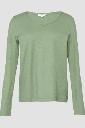 QS by s.Oliver Langarmshirt aus Slub Yarn mit Rollkanten am Ausschnitt, Damen