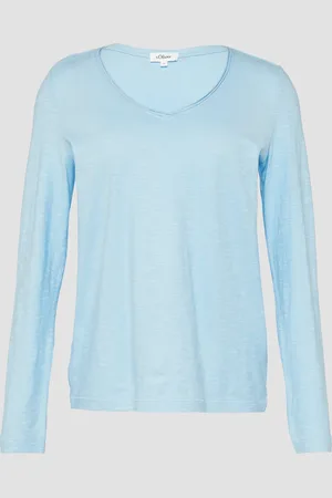 QS by s.Oliver Langarmshirt aus Slub Yarn mit Rollkanten am Ausschnitt, Damen