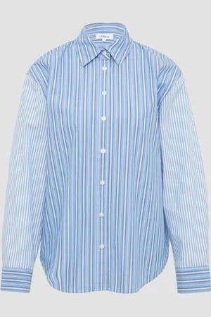 QS by s.Oliver Popeline-Bluse im Relaxed Fit mit Streifenmix, Damen