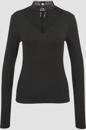 QS by s.Oliver Schmales Rippshirt mit Spitzeneinsatz am Ausschnitt, Damen