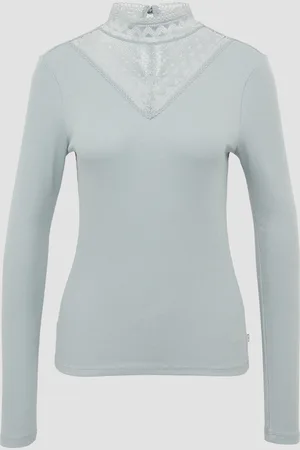 QS by s.Oliver Schmales Rippshirt mit Spitzeneinsatz am Ausschnitt, Damen