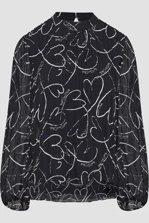 QS by s.Oliver Plissierte Chiffonbluse mit Herz-Print, Damen