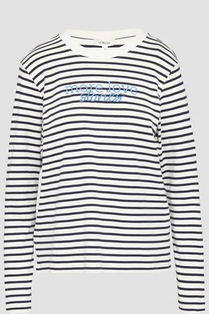 QS by s.Oliver Gestreiftes Langarmshirt im Relaxed Fit mit Artwork, Damen