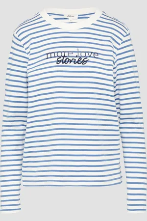 QS by s.Oliver Gestreiftes Langarmshirt im Relaxed Fit mit Artwork, Damen