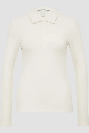 QS by s.Oliver Schmal geschnittenes Rippshirt mit Polokragen, Damen
