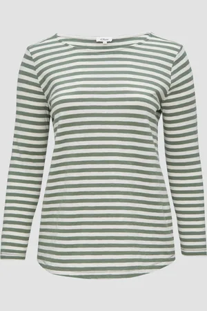 QS by s.Oliver Geringeltes Langarmshirt aus Flammgarn mit Crew Neck, Damen