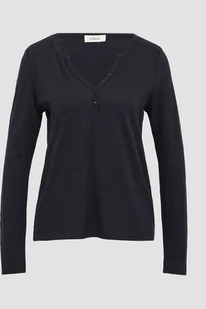 QS by s.Oliver Langarmshirt mit Henley-Ausschnitt und Flammgarnstruktur, Damen