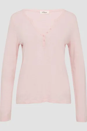 QS by s.Oliver Langarmshirt mit Henley-Ausschnitt und Flammgarnstruktur, Damen