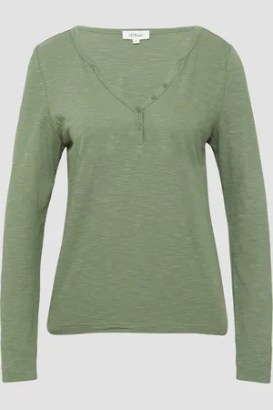 QS by s.Oliver Langarmshirt mit Henley-Ausschnitt und Flammgarnstruktur, Damen