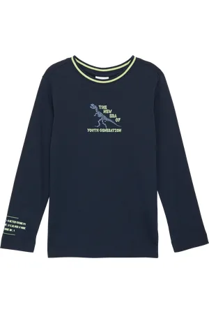 QS by s.Oliver Baumwoll-Longsleeve mit Print- und Kontrastdetails, Kinder