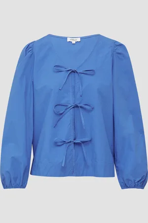 QS by s.Oliver Verspielte Popeline-Bluse mit Schleifen und Puffärmeln, Damen