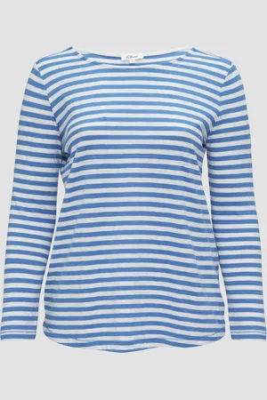 QS by s.Oliver Geringeltes Langarmshirt aus Flammgarn mit Crew Neck, Damen