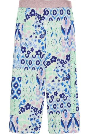 QS by s.Oliver Gemusterte Wide Leg Hose aus satinierter Viskose mit Glitzerbund, Kinder