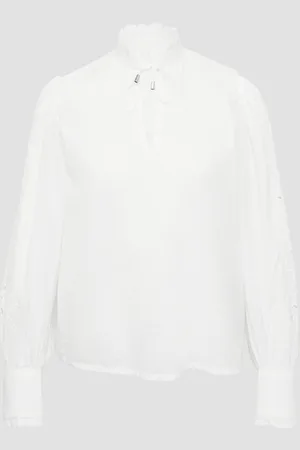 QS by s.Oliver Leichte Baumwollbluse mit Stickerei am Ärmel, Damen