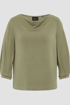 QS by s.Oliver Loose-Fit-Shirt aus Interlockjersey mit Wasserfall-Ausschnitt, Damen