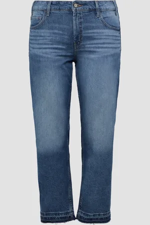 QS by s.Oliver Cropped Jeans / Straight Fit / Mid Rise / Straight Leg / mit Saumdetails, Damen