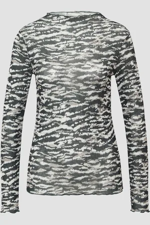 QS by s.Oliver Leicht transparentes Longsleeve mit All-over-Print, Damen