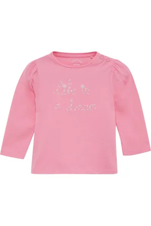 QS by s.Oliver Ausgestelltes Langarmshirt mit Glitzerprint und Puffärmeln, Babys