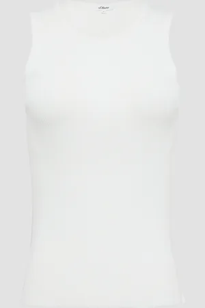 QS by s.Oliver Geripptes Feinstrick-Top im Slim Fit, Damen