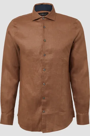 QS by s.Oliver Tailored Fit: Langarmhemd aus Leinen mit elegantem Glanz, Herren