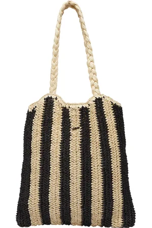 QS by s.Oliver Gestreifte Raffia-Tasche mit gezopftem Henkel, Damen