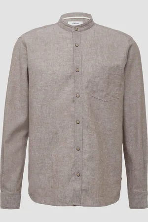 QS by s.Oliver Regular Fit: Hemd aus Leinenmix mit Stehkragen, Herren