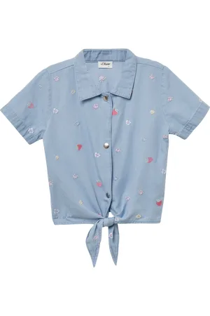 QS by s.Oliver Gewaschene Bluse aus Denim mit All-over-Stickerei, Kinder