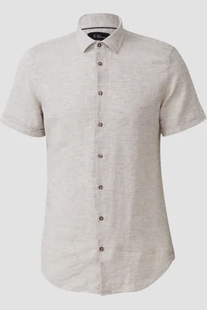 QS by s.Oliver Tailored Fit: Strukturiertes Kurzarmhemd aus Leinemix, Herren