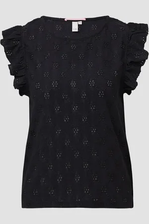 QS by s.Oliver Top mit Lochstickerei und Volant am Arm, Damen