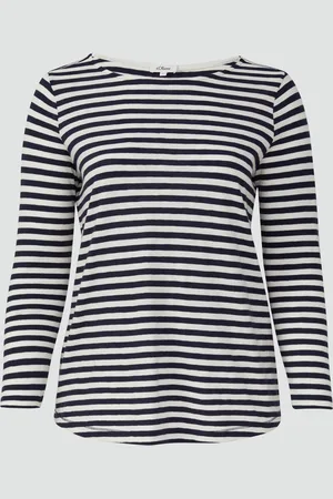 QS by s.Oliver Geringeltes Langarmshirt aus Flammgarn mit Crew Neck, Damen