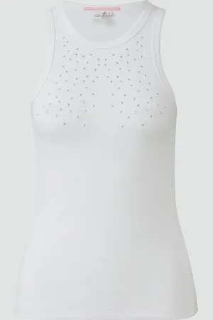 QS by s.Oliver Geripptes Tanktop mit Schmucksteine, Damen