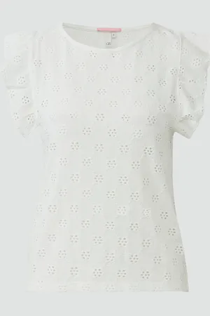 QS by s.Oliver Top mit Lochstickerei und Volant am Arm, Damen