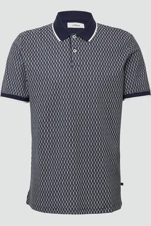 QS by s.Oliver Piqué-Poloshirt mit Print und Kontrast-Details, Herren