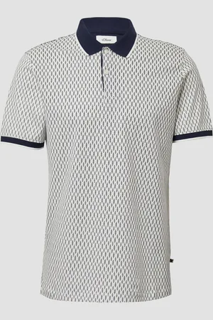 QS by s.Oliver Piqué-Poloshirt mit Print und Kontrast-Details, Herren