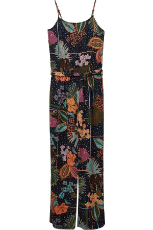 QS by s.Oliver Gemusterter Jumpsuit aus satinierter Viskose mit Bindegürtel, Mädchen