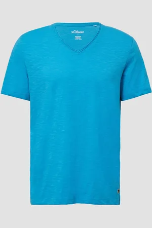 QS by s.Oliver Luftiges T-Shirt mit V-Ausschnitt und Flammgarnstruktur, Herren