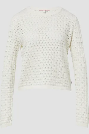 QS by s.Oliver Leichter Baumwollpullover mit Ajourmuster, Damen