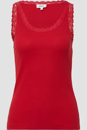 QS by s.Oliver Geripptes Slim-Fit-Tanktop mit Spitze, Damen