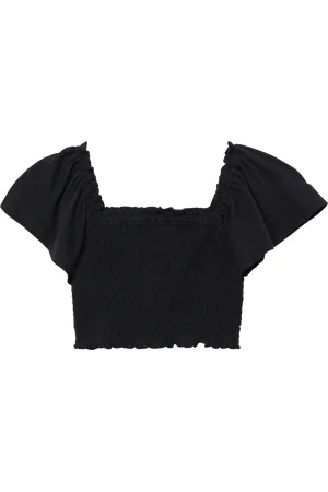 QS by s.Oliver Verkürztes Smok-Top mit Off-Shoulder-Ausschnitt, Mädchen