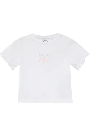 QS by s.Oliver Baumwoll-T-Shirt mit Stickerei und Volantärmeln, Babys