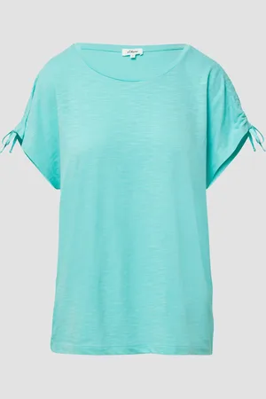 QS by s.Oliver T-Shirt mit Flammgarnstruktur und Raffung, Damen