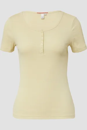 QS by s.Oliver Geripptes T-Shirt mit Knopfleiste, Damen