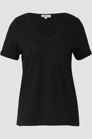 QS by s.Oliver Weiches T-Shirt aus Baumwolle mit V-Ausschnitt, Damen