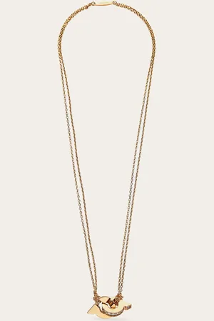 Salvatore Ferragamo Damen Doppel-Halskette mit Gancini-Anhänger und Kristallen