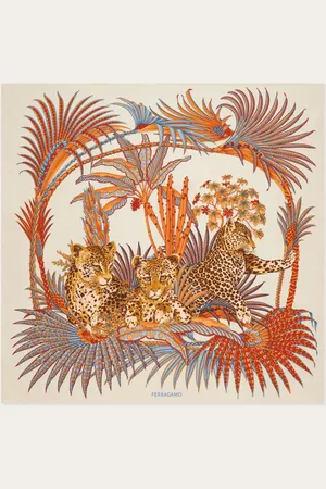 Salvatore Ferragamo Damen Seidenhalstuch mit Leoparden-Print