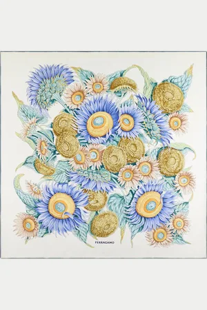 Salvatore Ferragamo Damen Seidenhalstuch mit Sonnenblumen-Print